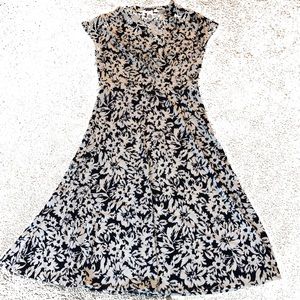 Navy and White A-line Floral Dress.  Size S H&M